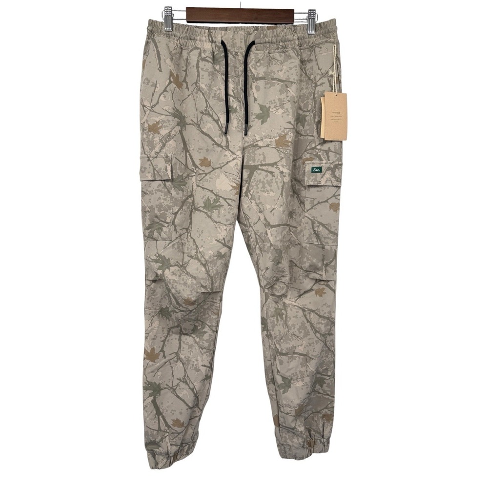 Escape Men's XL Beige Camo Cargo Jogger Pants Elastic Drawstring Outdoor NWT‎